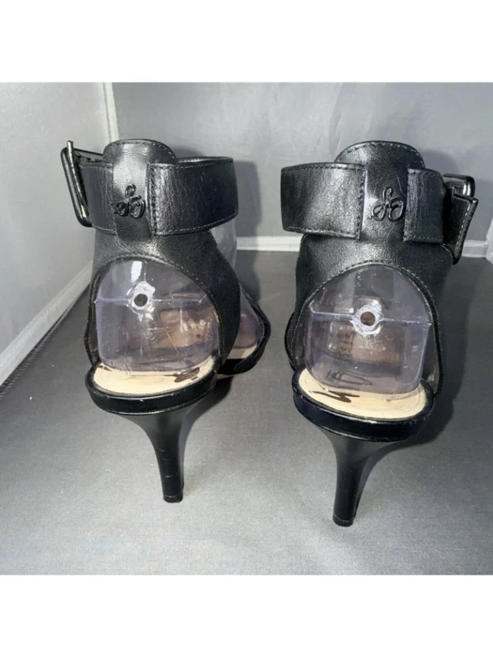 Sam Edelman Okala Croc Embossed Leather Strap Heels Black Size 8.5M - Picture 5 of 9